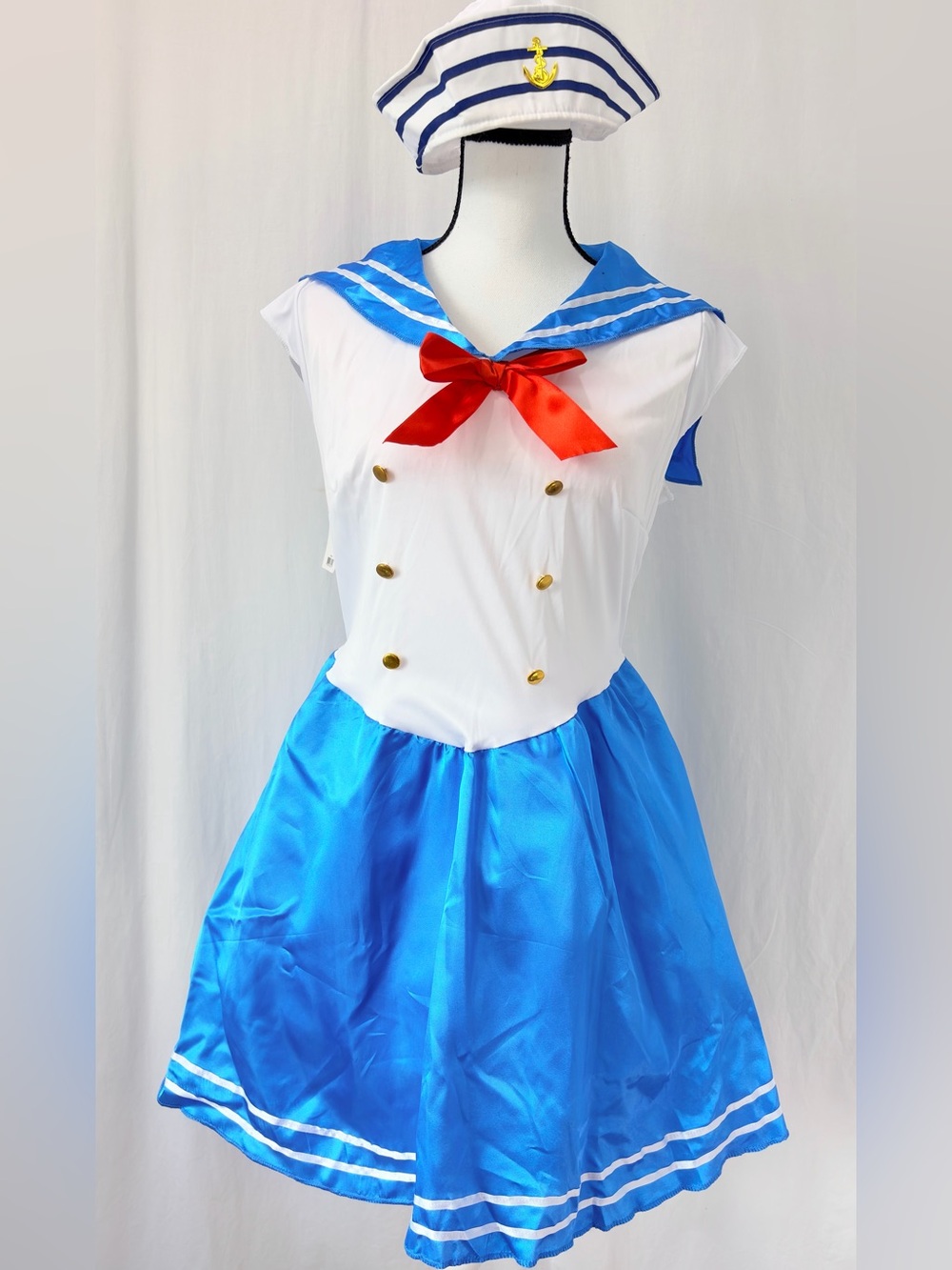 Sailor Dress and Hat Red Blue White Halloween Costume Cosplay NWT Size Large 12/